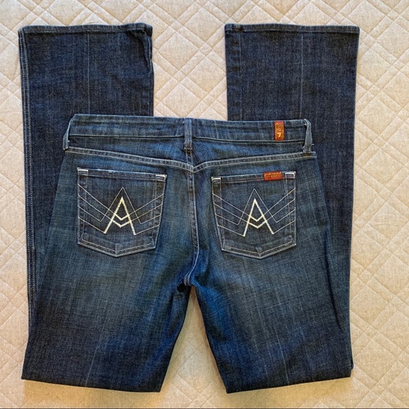 🦋 7FAM A Pocket Dark Wash Bootcut Jeans, Midrise - Picture 1 of 8